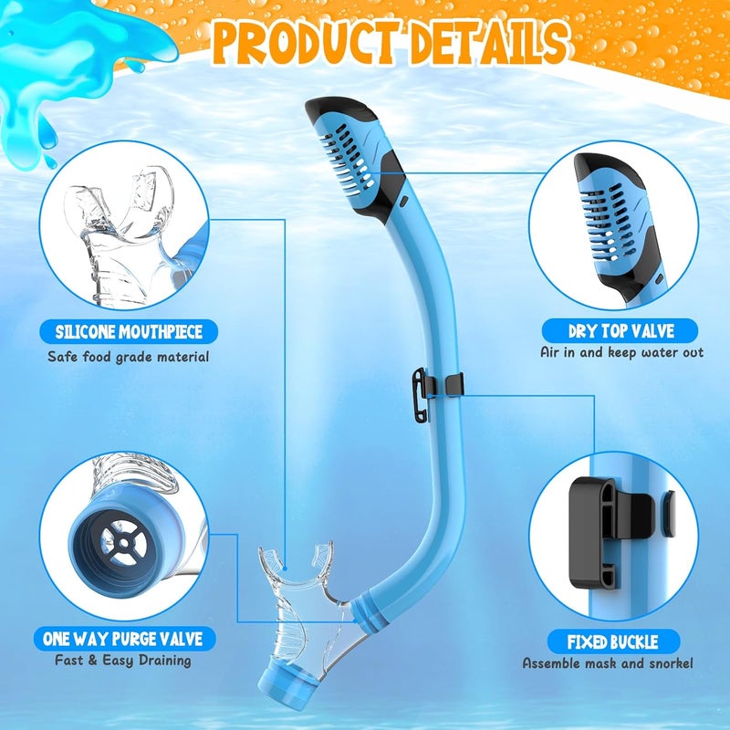 Jwintee Kids Snorkel Set, Dry Top Snorkeling Gear for Kids, Diving Mask for Youth Boys Girls Age 5-15, Tempered Glass Swimming Goggles Combo Set, Anti-Fog Panoramic View Kids Snorkel Set - Image 5